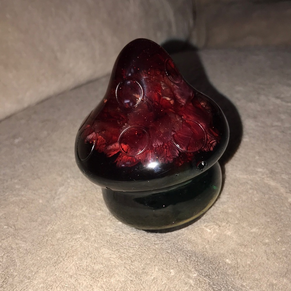 Epoxy Resin mushroom 🍄 decor red / green with flower & glitter ✨created by Me